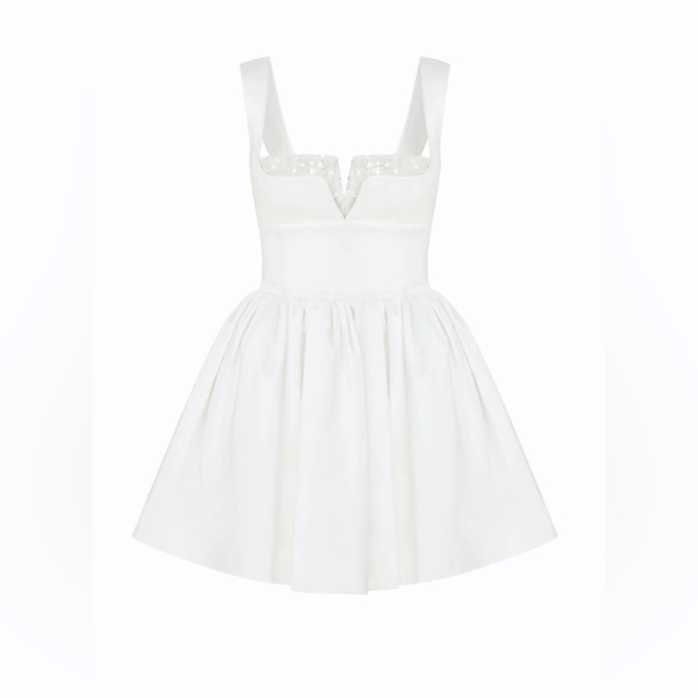 NAZLI CEREN Leanne Satin Mini Dress In Lily White